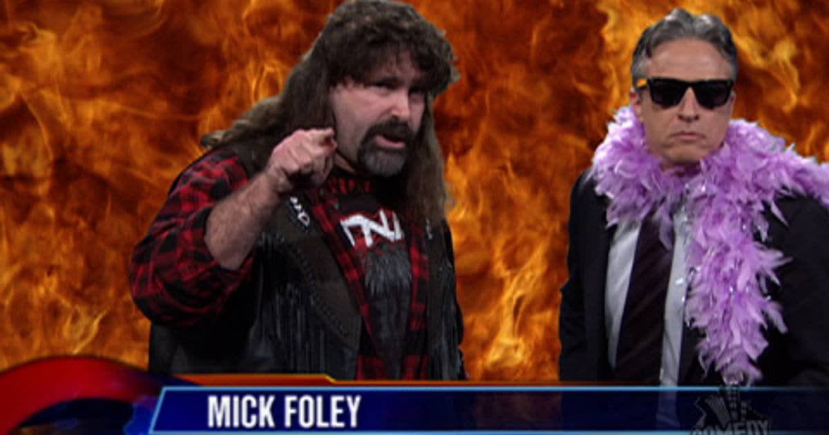 That time Jon Stewart had hardcore legend Mick Foley on his show to threaten a child's bullies (segment begins at 1:50).