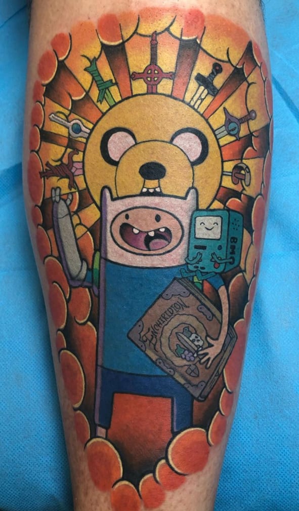 Finally started the thing; Adventure Time piece by James Mullin at Lotus Tattoo, Hemet, CA