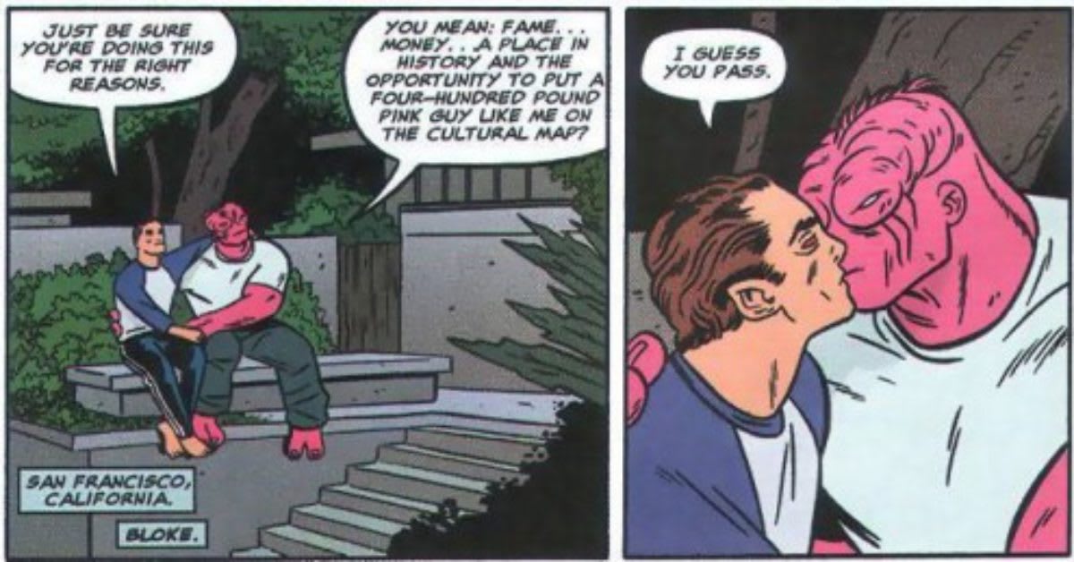 First Gay Kiss in Marvel History - X-Force #118 by Peter Milligan and Mike Allred (2001)