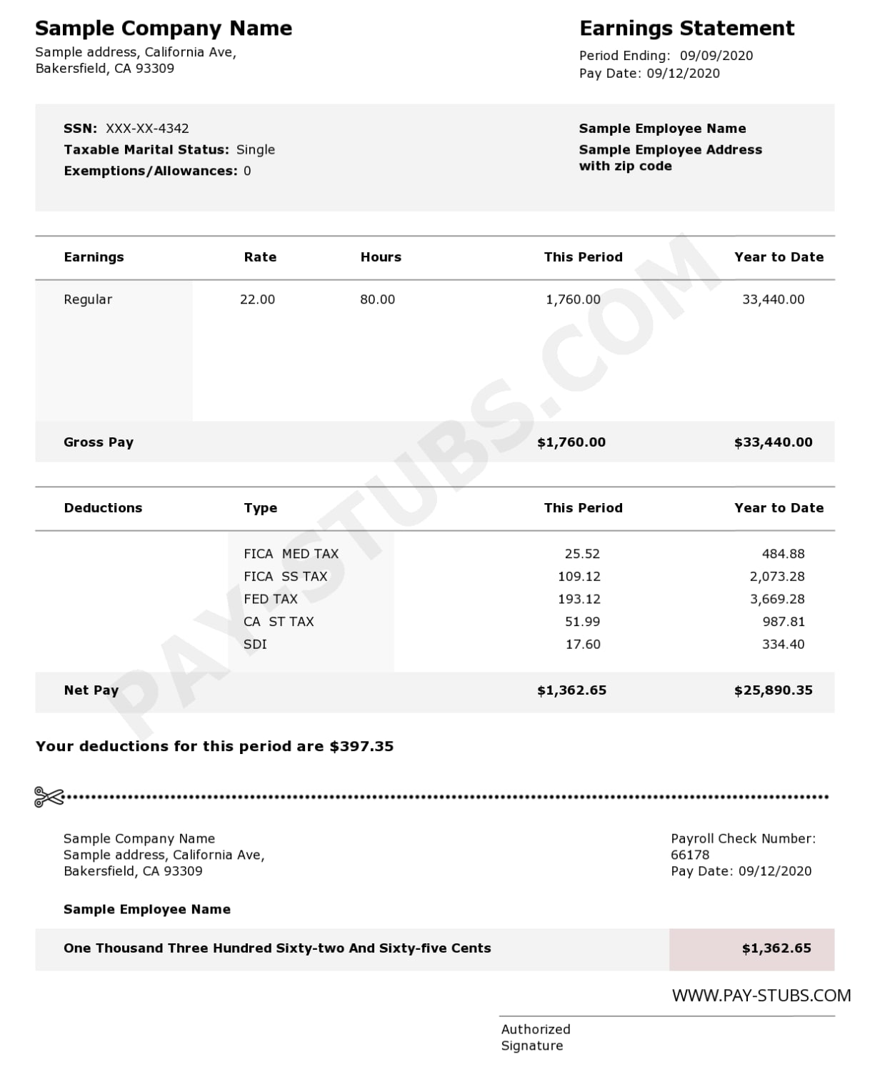 Sample pay stubs pay stub templates pay stub