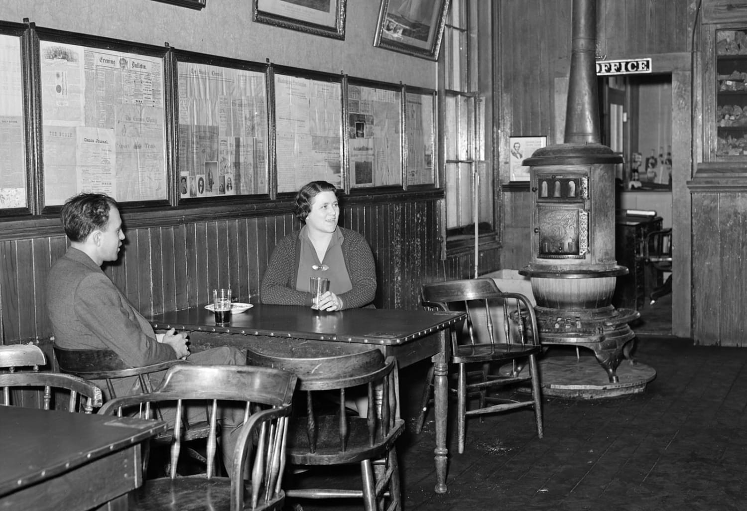 A couple sampling the goods at the Carson Brewery in Carson City, Nevada c.1940