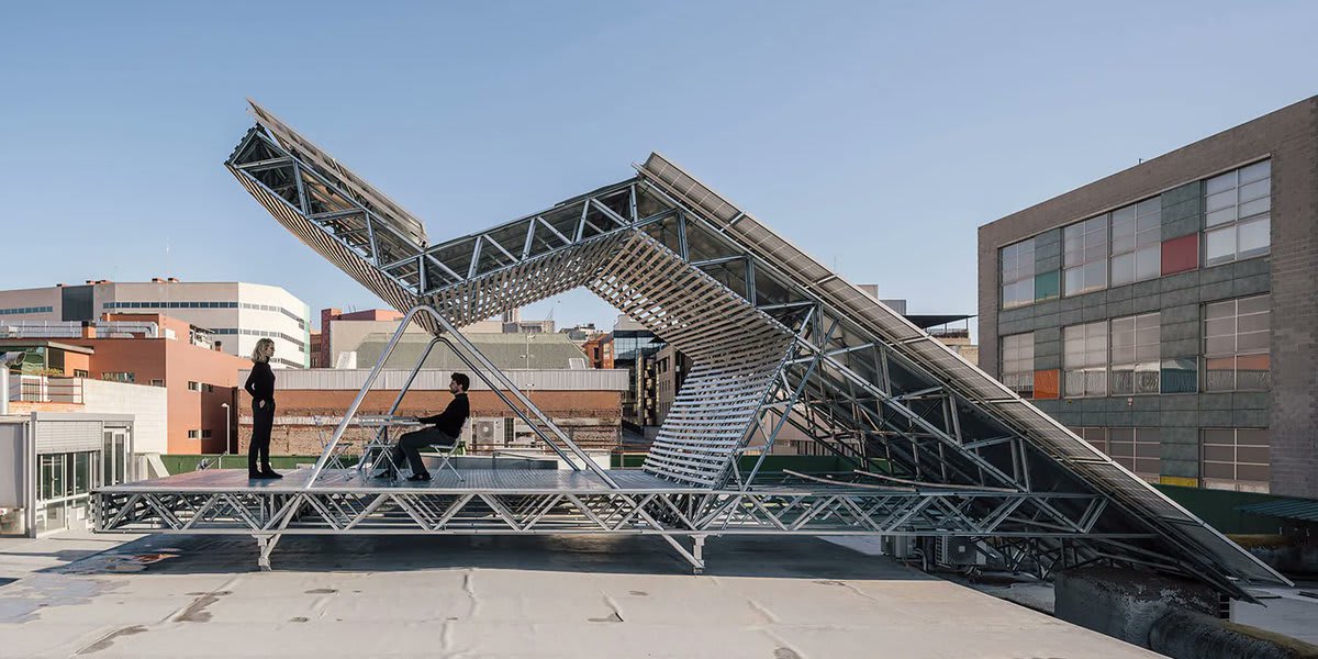 'photovoltaic shade' is a 55 sqm structure that generates solar power for an office space in madrid while providing a resting area for its employees.
