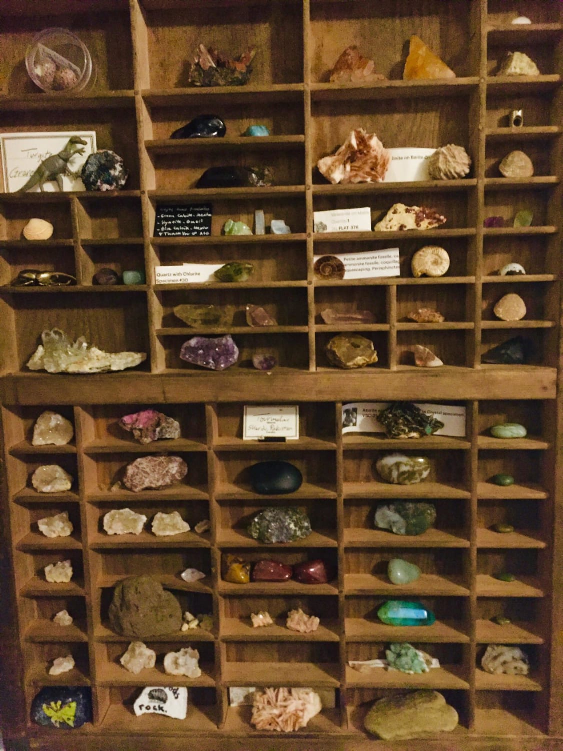 I organized my rocks and minerals by size and color.