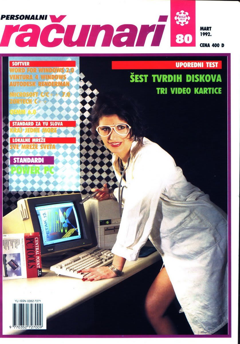Science at work: she is LITERALLY injecting McAfee antivirus into that PC! Računari, March 1992.