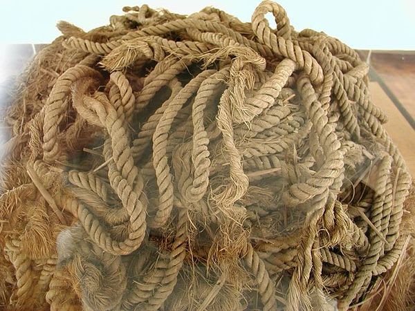 A 4,500 year-old rope, from the 'Solar Boat' of the Pharaoh Khufu, discovered in a bedrock pit adjacent to his pyramid at Giza, Egypt. Ca. 2500 BC. Egyptian Museum.