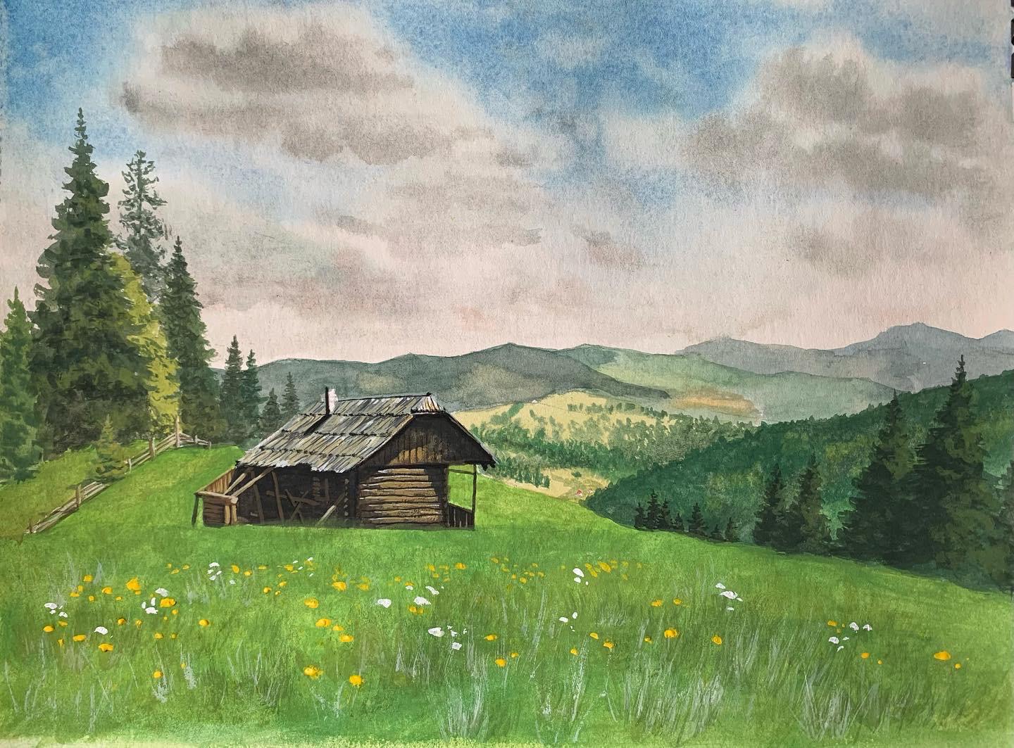 A watercolor plein air painting