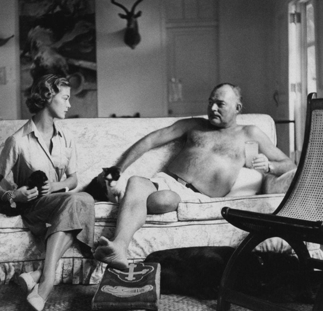 Ernest Hemingway with model Jean Patchett, 1950's