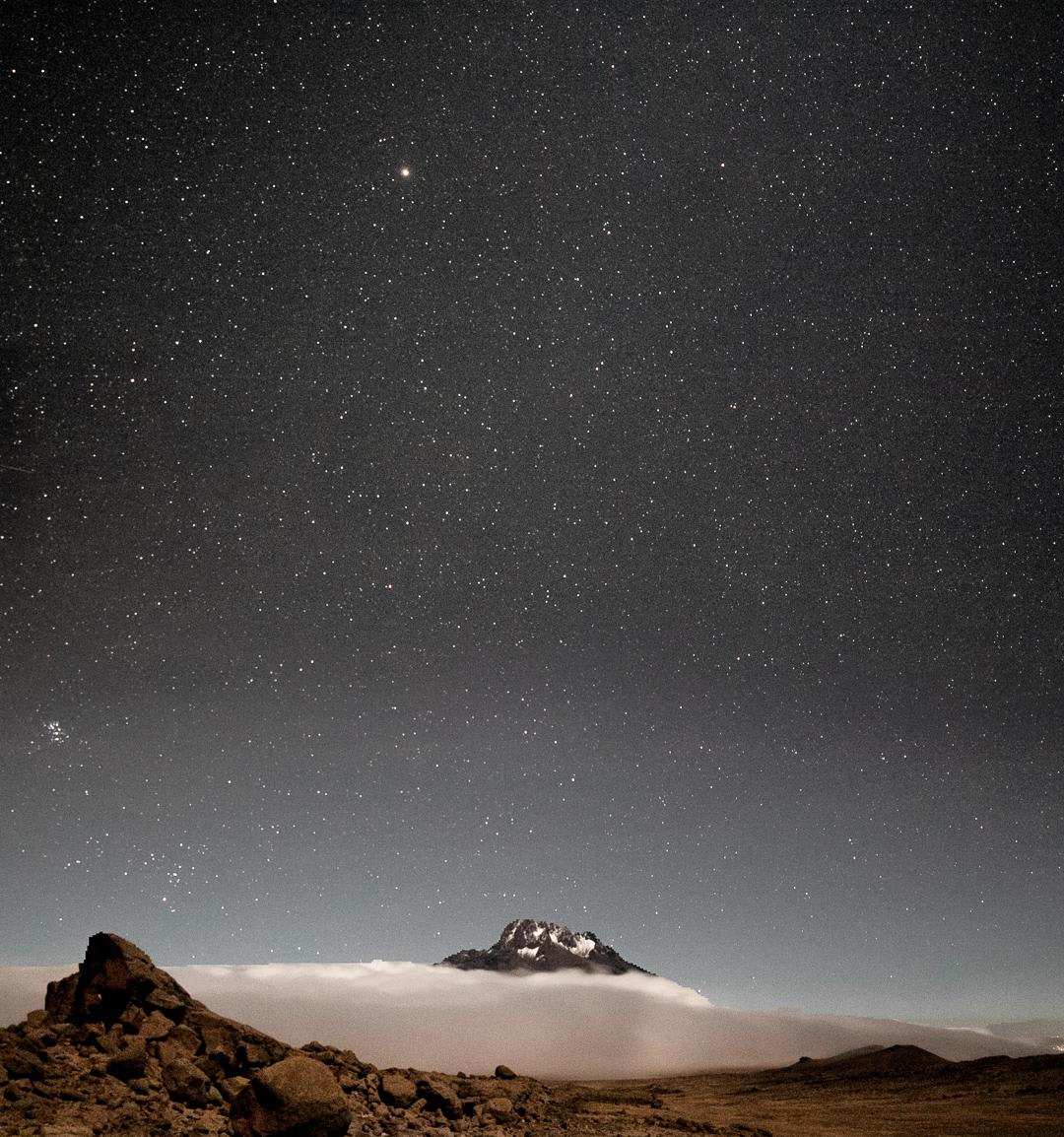 Summit night on Kilimanjaro, looking back towards her second tallest crater - Mt. Mawenzi