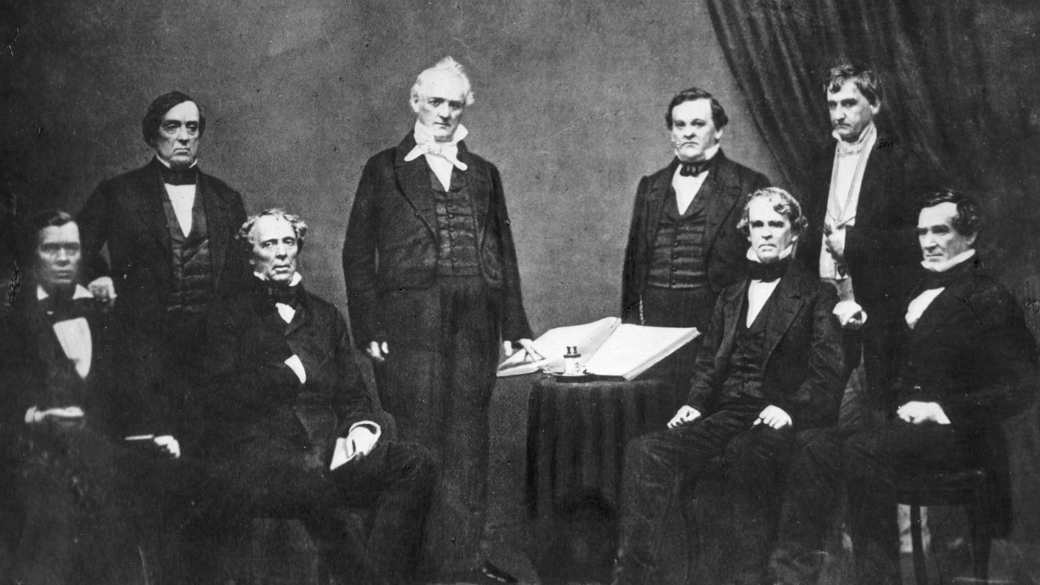 First-ever photo of a U.S. Presidential Cabinet, under the Administration of James Buchanan (Center, standing), taken in 1859.