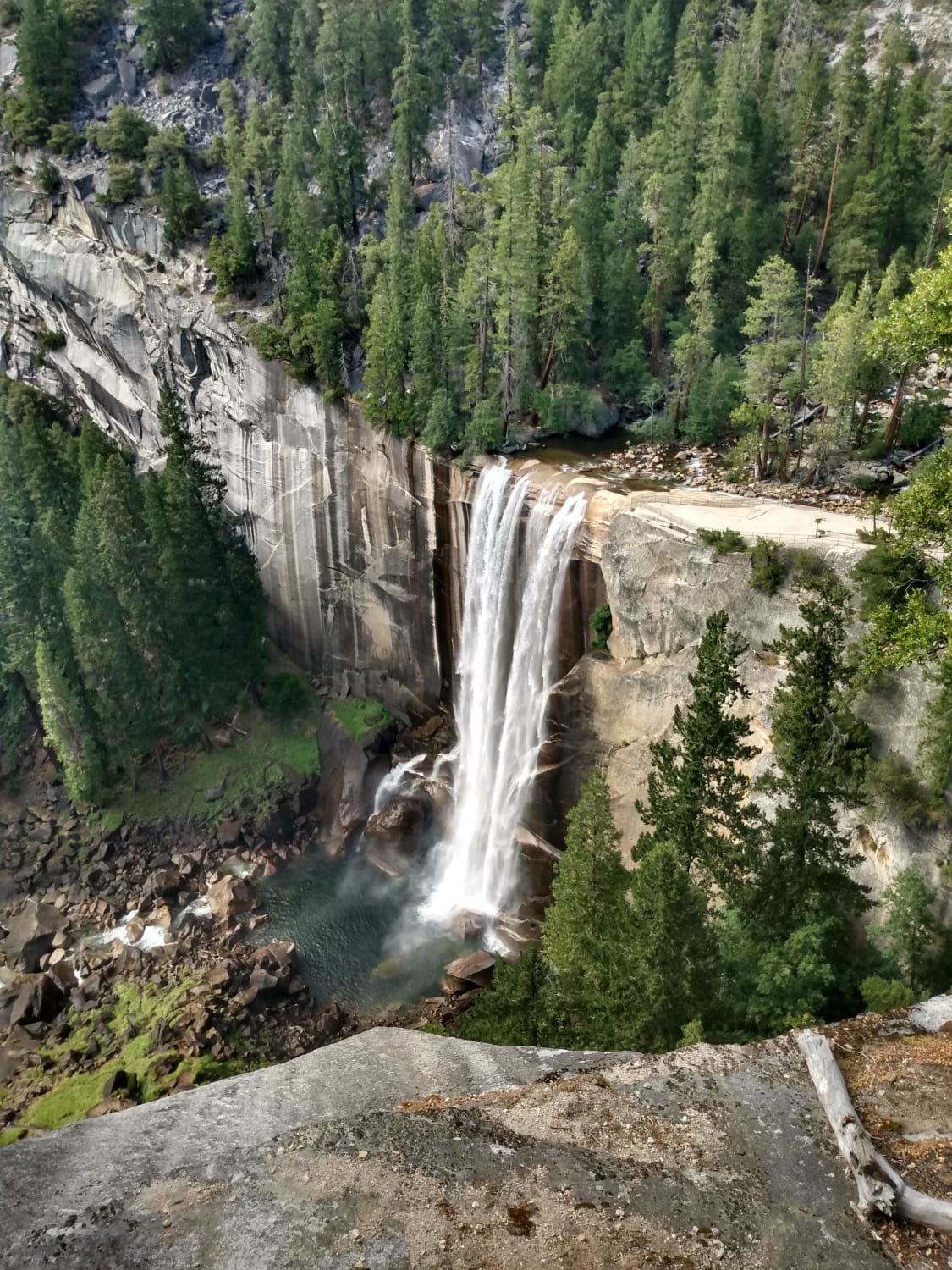 View of Vernal Falls coming down the mist trail in Yosemite National Park, US