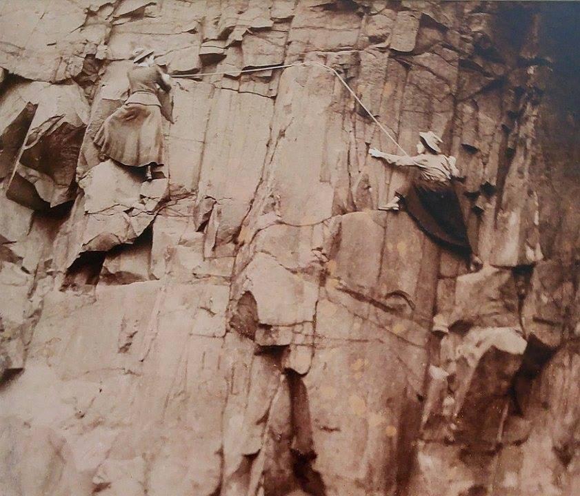 Ladies' Scottish Climbing Club. Lucy Smith and Pauline Ranken climbing the Salisbury Crags in 1908.
