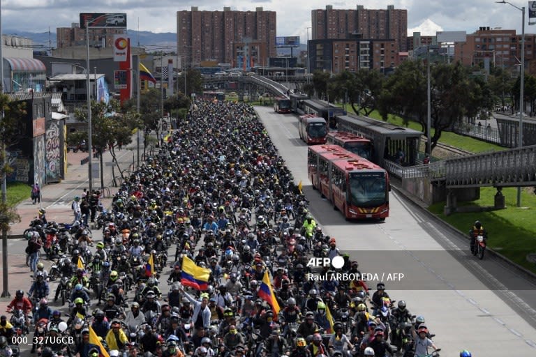 Colombia - Protest yesterday by motorcyclists against new restrictions imposed by the Bogota city government. Raul Arboleda