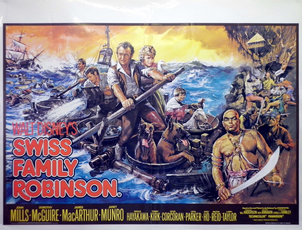 Disney's SWISS FAMILY ROBINSON - Released this day in 1960 - UK Quad poster for '77 re-release