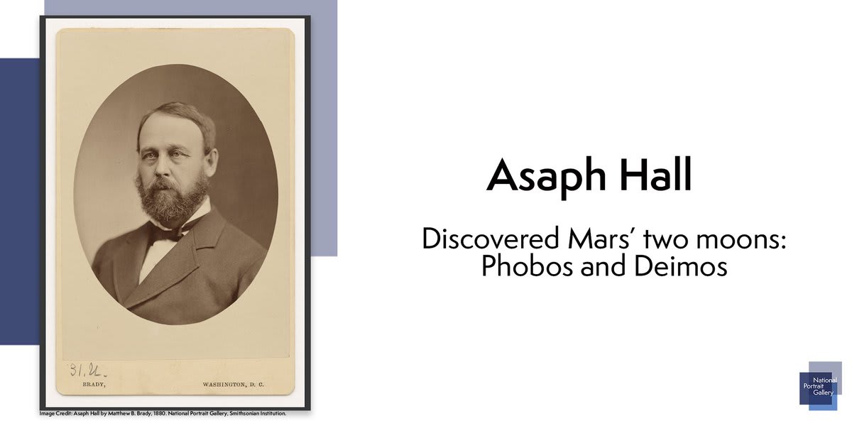 On this day in 1877, at the U.S. Naval Observatory in Washington, D.C., astronomer Asaph Hall discovered Mars' two moons: Phobos and Deimos. Hall named them after the sons of Ares (Mars) in Greek mythology, meaning fear and terror. 🔭