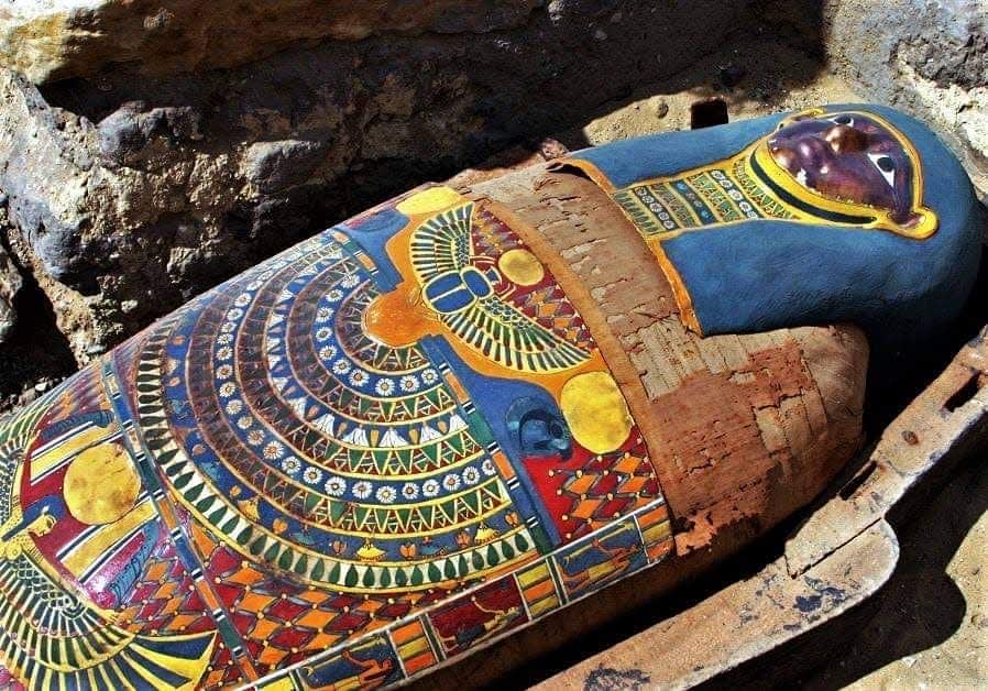 A 2,300 year old Egyptian sarcophagus is displayed as found at the Sakkara pyramids south of Cairo, May 3, 2005. Ca. 300 BC.