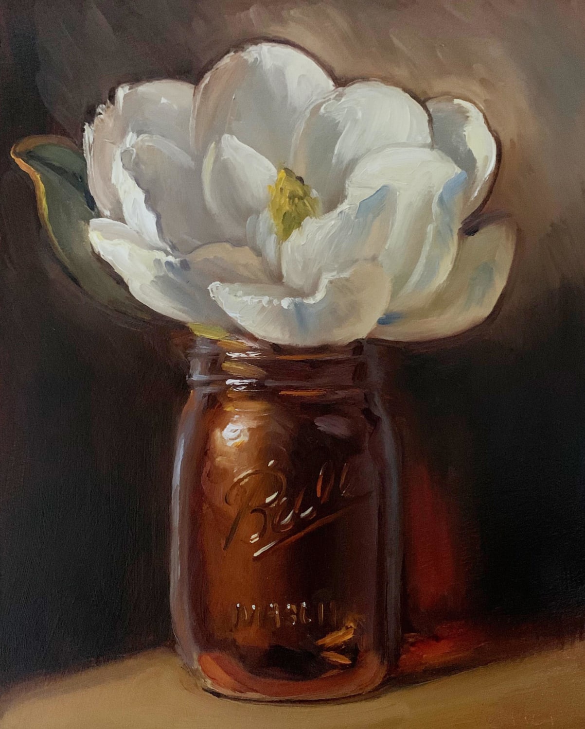 Magnolia in Amber Jar - Oil painting by me