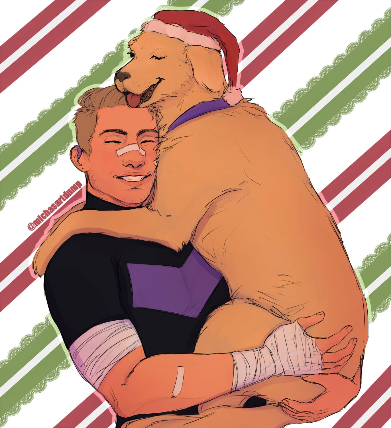 " A Christmas shot of Hawkeye and Lucky " by michasartdump