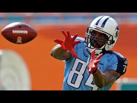 Well-known NFL players in team uniforms they aren't remembered for including Randy Moss with Titans