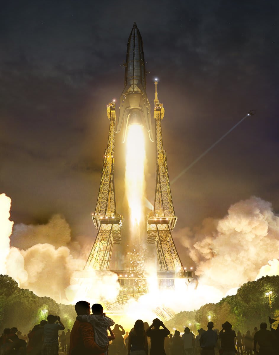 Tomorrowland (2015): Eiffel Tower's Spectacle Rocket, art by Rodolfo Damaggio