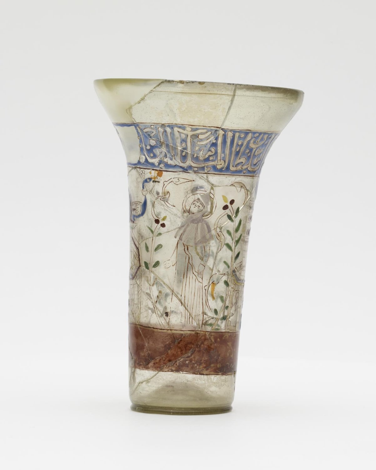 Crusader era glass beaker featuring saints, made in Syria, c. 1260 CE.