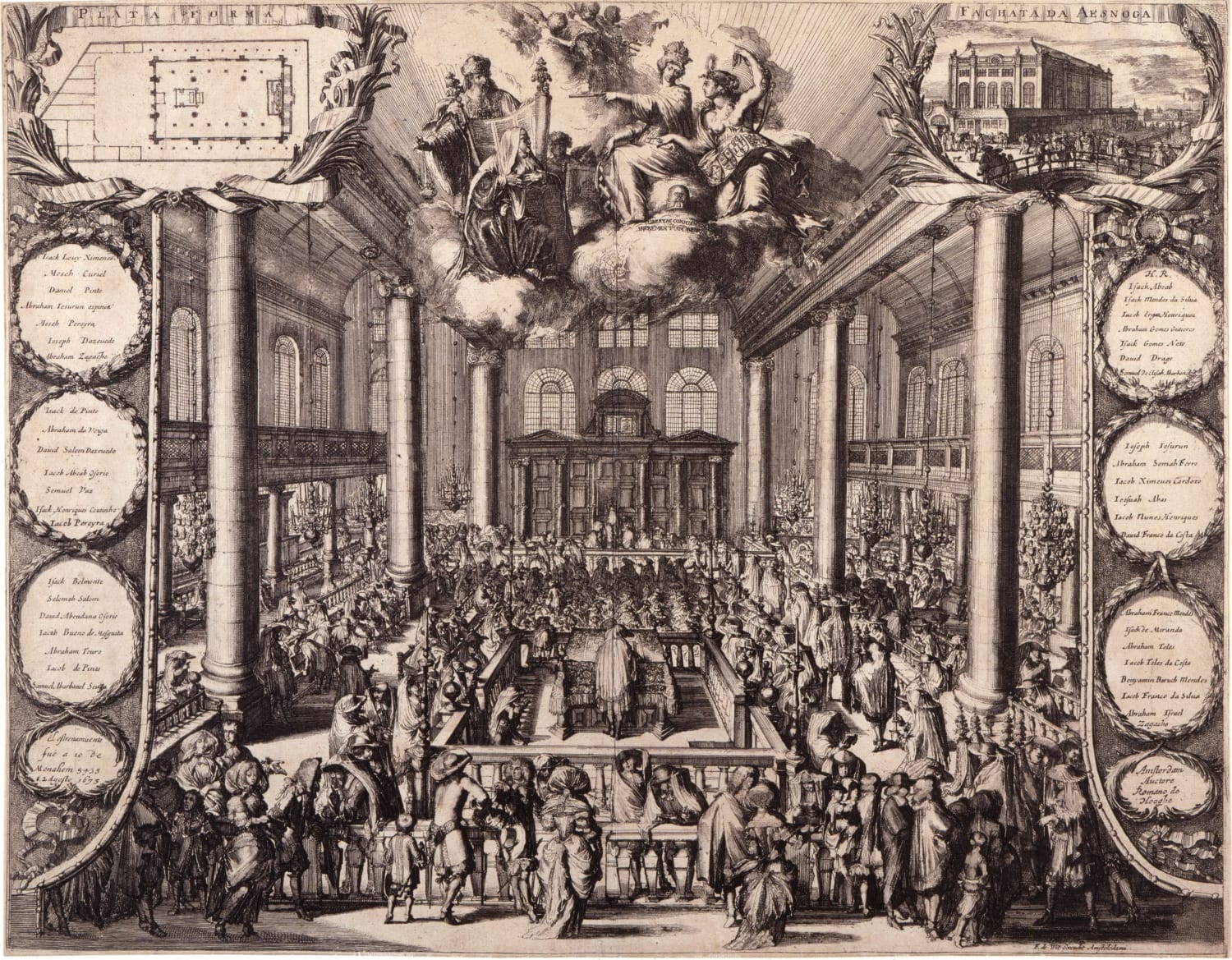 "The Portuguese synagogue in Amsterdam at its inauguration" (1675) by Romeyn de Hooghe