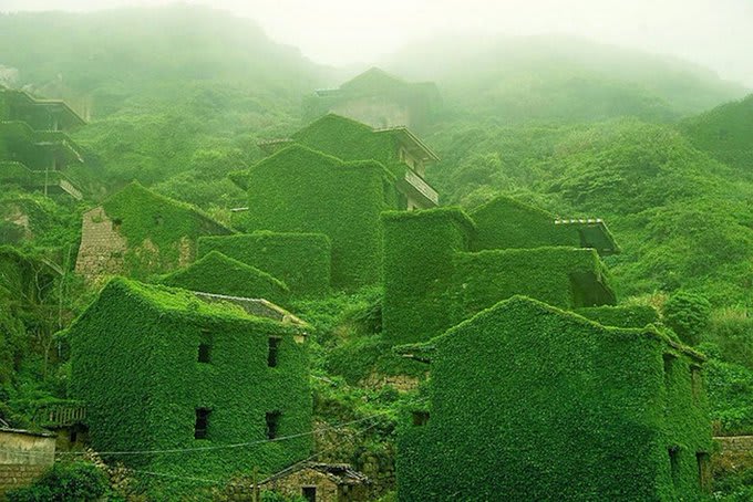 Abandoned fishing village in China overrun by nature