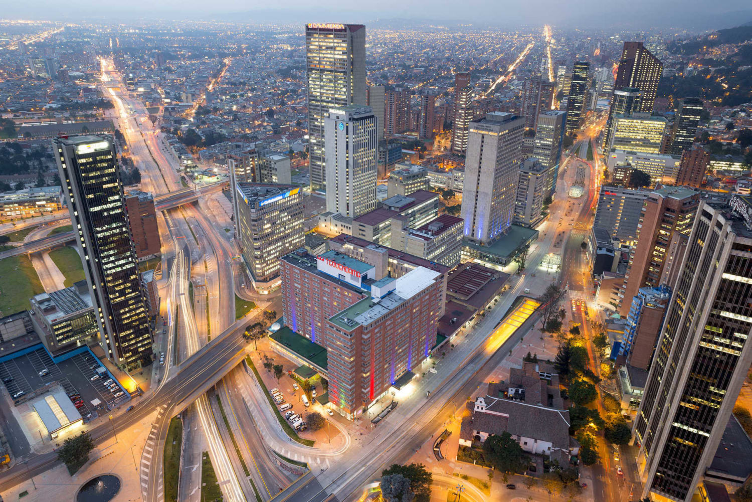 Bogota's downtown at sunset