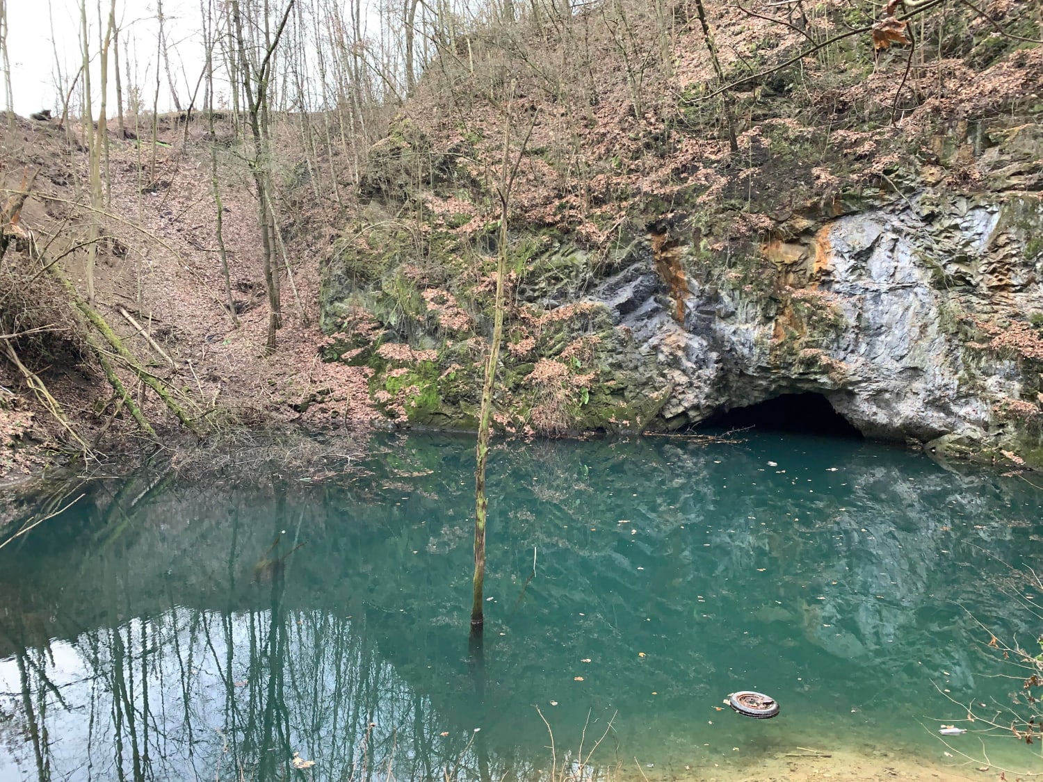 An Abandoned lime quarry/mine in Saxony, Germany that I visited Yesterday (It has 4 levels below the one that is visible just above the water line)