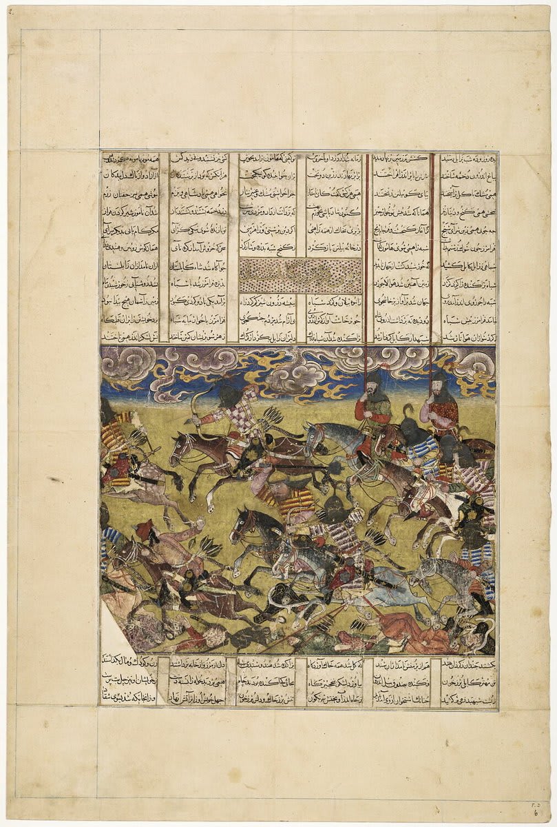 [#WorkOfTheDay] Faramarz poursuivant l'armée du roi de Kabul (page du Shahnamah dit « Demotte »), (1314 - 1335) Tabriz, Iran Currently not on display.