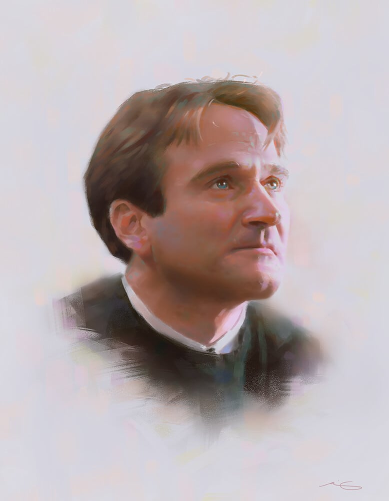 A digital painting of Robin Williams, as John Keating.