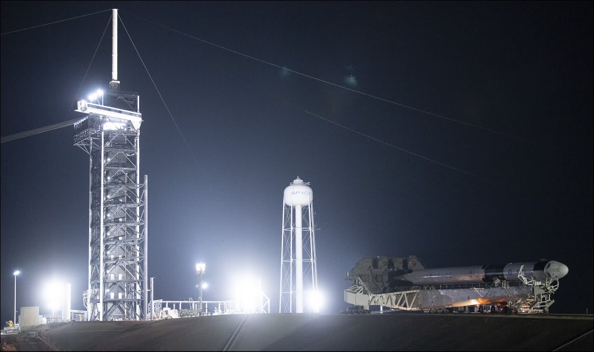 The @SpaceX Falcon 9 and Crew Dragon spacecraft for the Crew5 mission was rolled out at Launch Complex 39A overnight. More 📷: