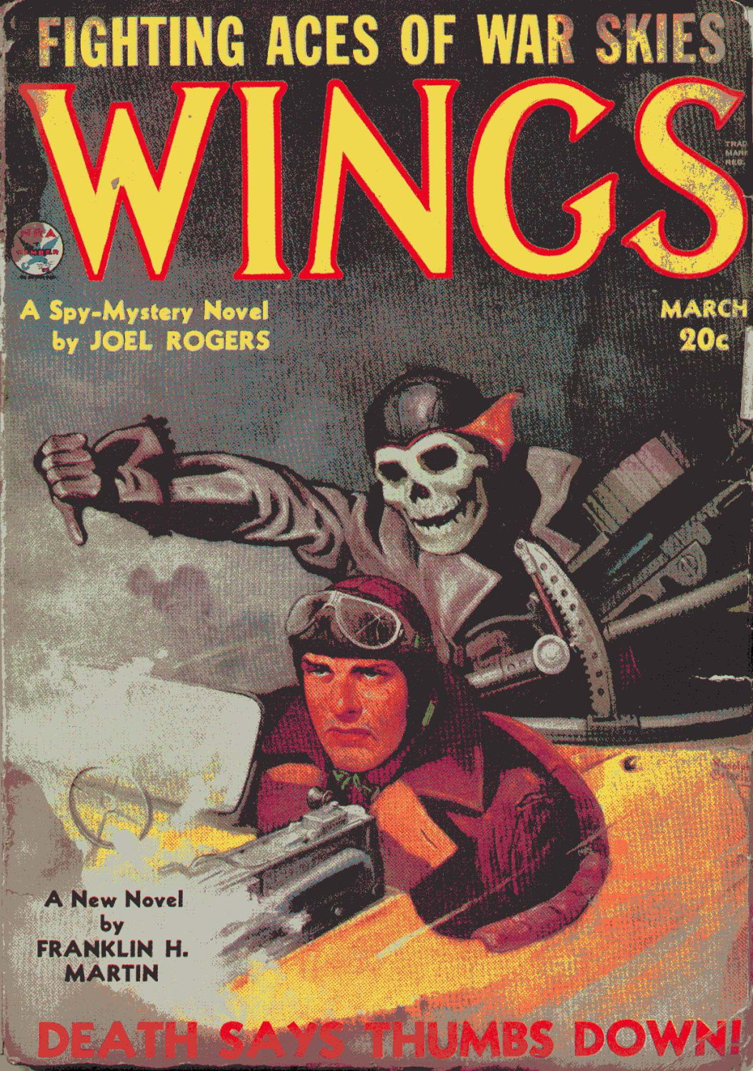 Death Says Thumbs Down! Wings, vol 6 no 11, March 1935.