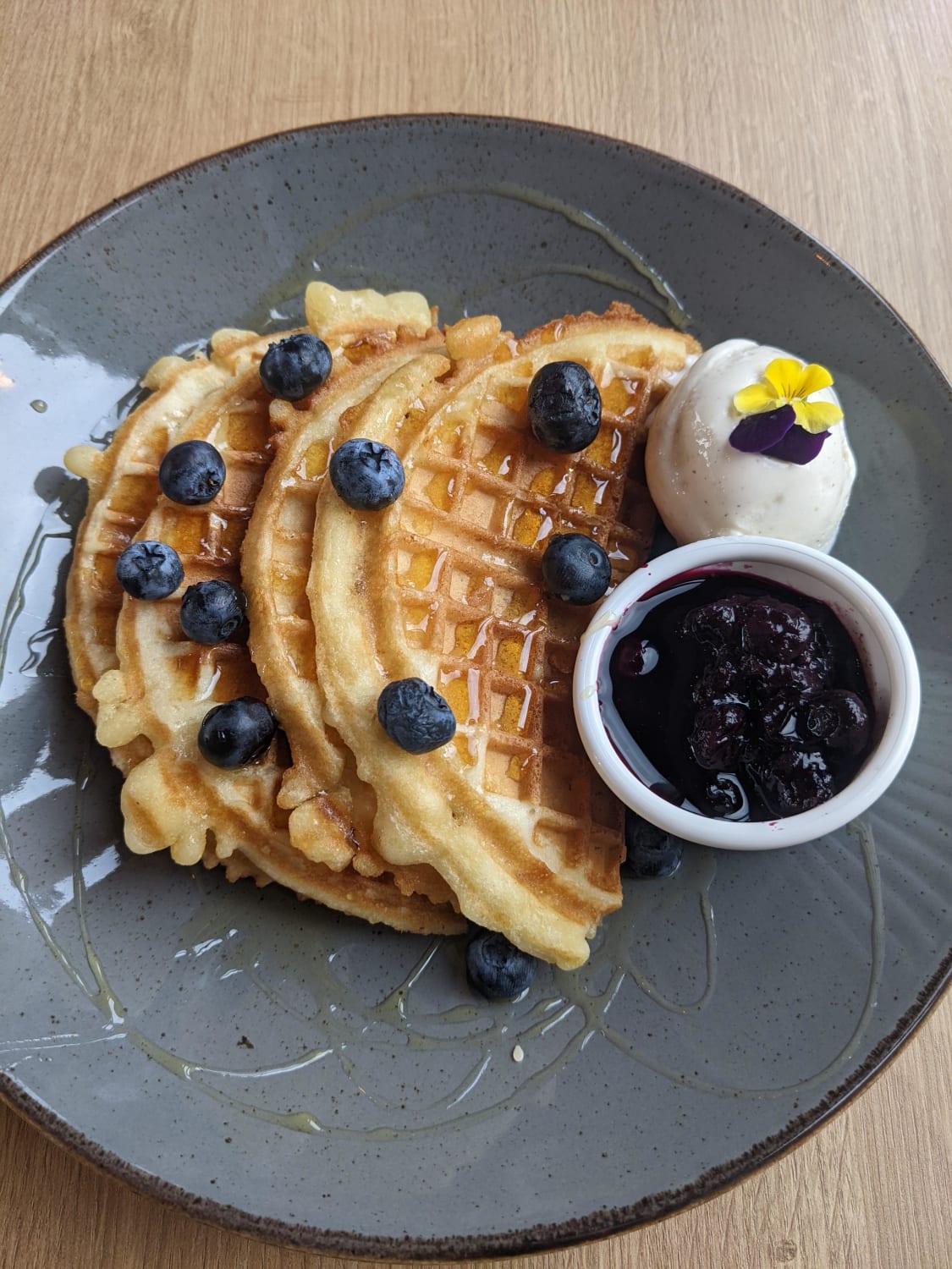 [I ate] Blueberry and maple syrup waffles