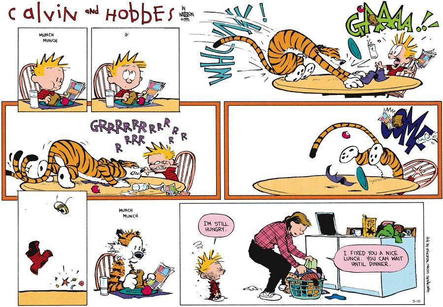 I know tigers are what they are, but did anyone else feel Hobbes went a bit too far here basically stealing Calvin’s lunch?