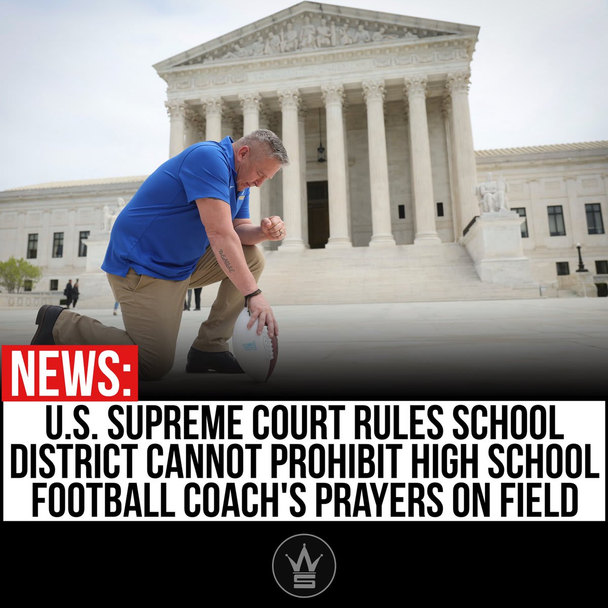 According to reports, the U.S. Supreme Court has decided that a Washington state school district violated High School Football Coach’s prayers on the field. Read More, Click Here