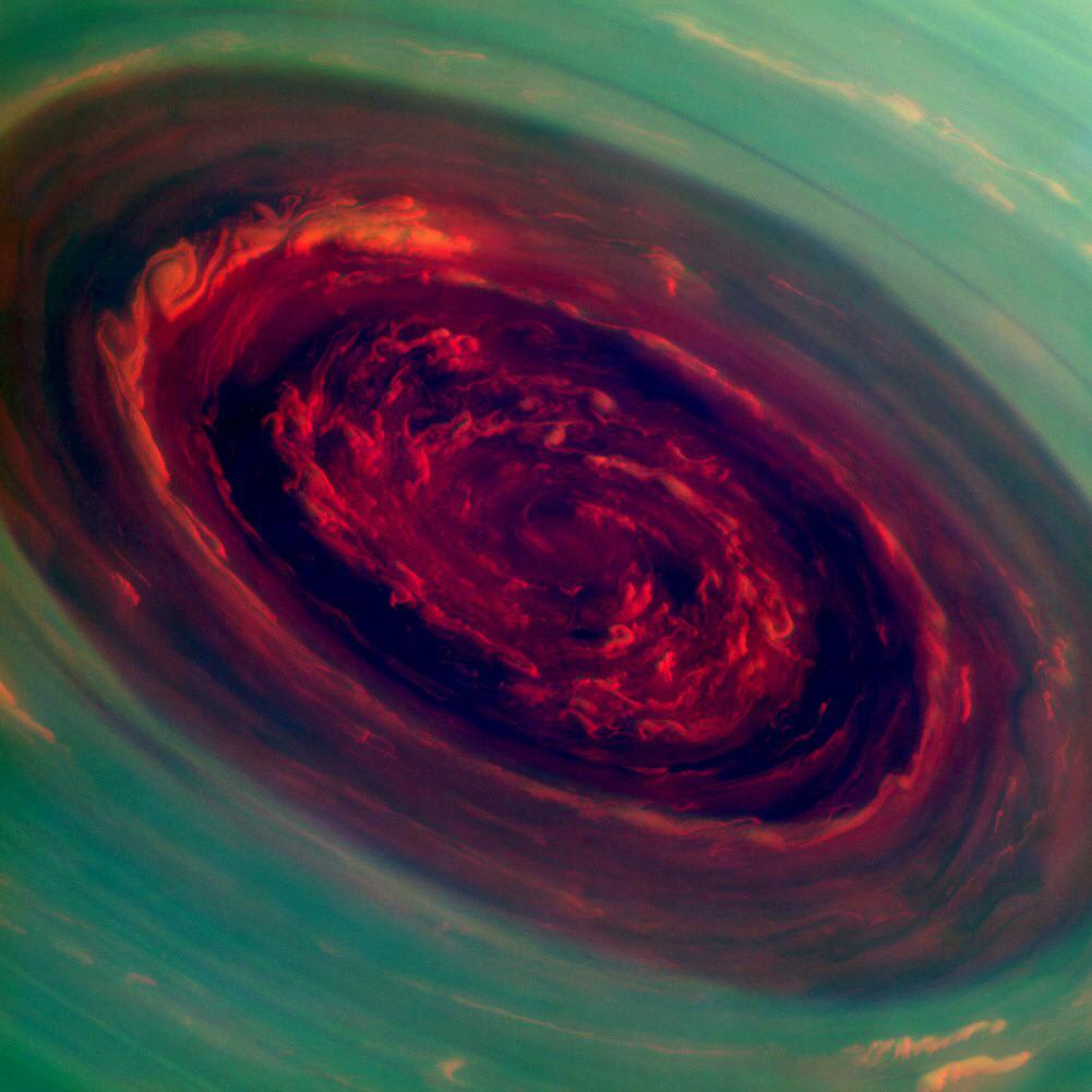 Saturns North Polar storm, also known as The Rose when photographed by Cassini spacecraft