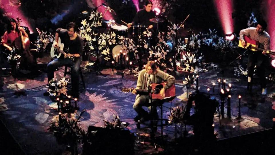 Nirvana playing live for MTV Unplugged in 1993 .