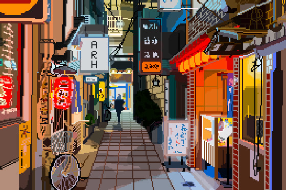 A Japanese Street. Pixel Art by: me (A R H).