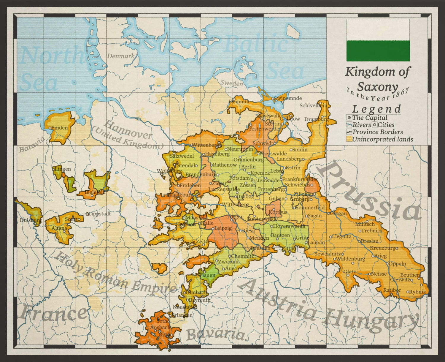 The Kingdom of Saxony in the year 1867│Greater big Saxony.