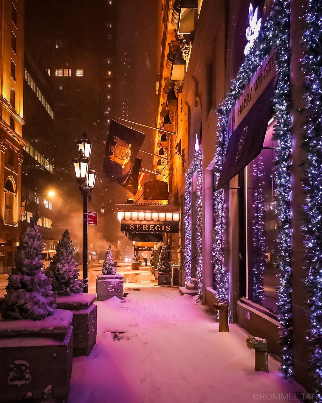 Snow covered street near Fifth Avenue, Manhattan, New York City.