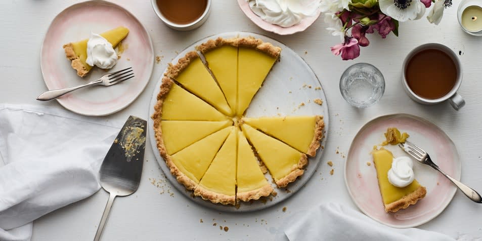 Brighten up with this lemon curd tart with olive oil.