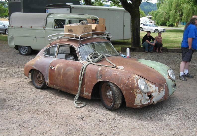 1957 Porsche 356. A barn find like this is Hard Core Carporn to certain people.
