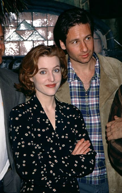 Gillian Anderson David Duchovny attend an "X-Files" soundtrack party. March, 1996, Venice, California