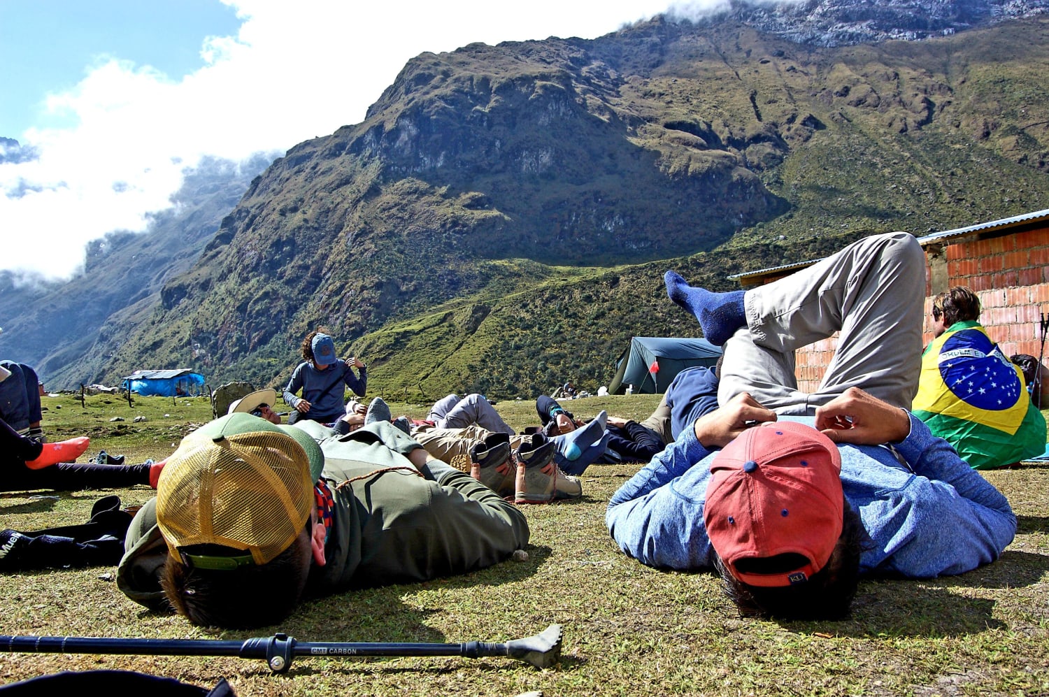 Quick rest along the Salkantay trek to Machu Picchu