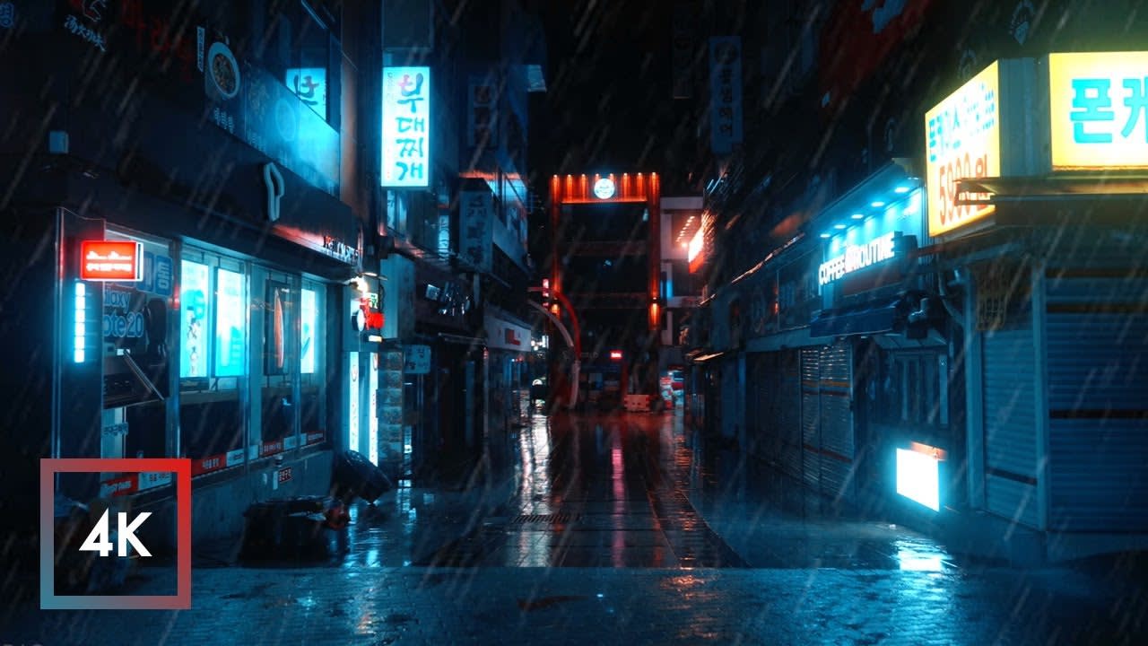 Rainy Night Walk, Busan, South Korea, Biff Square, Rain and City Sounds for Sleep | 4k