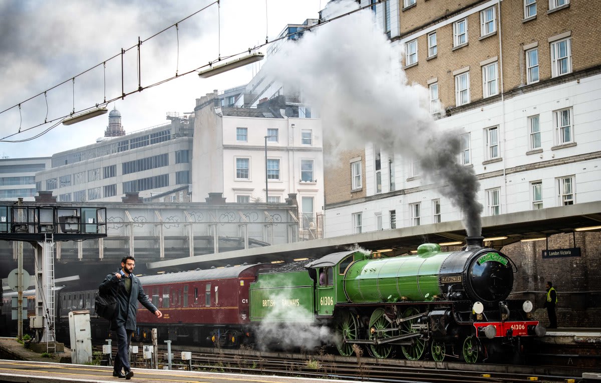 Commuters at London Victoria Station were surprised to see the B1 Mayflower steam train on the platform as it comes into London for the first time since its major refurbishment. Picture by John Nguyen for the Telegraph