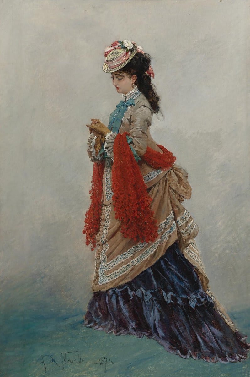 "An Elegant Lady". Lovely portrait by Alphonse Marie de Neuville, 1874.