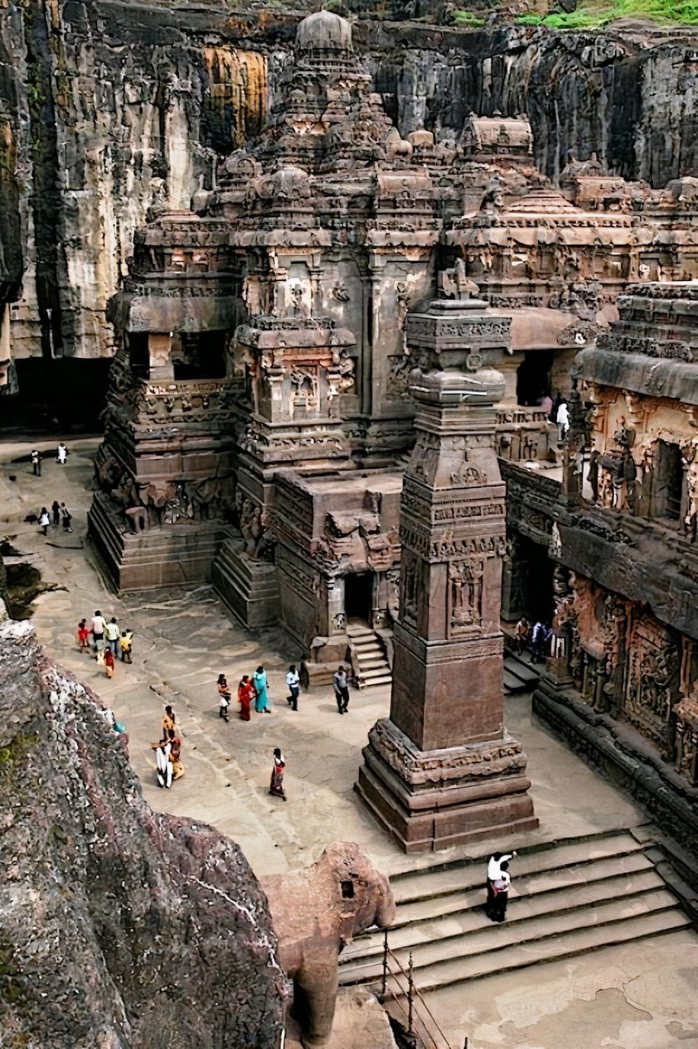 The Kailasa temple in Maharashtra, India. Carved out of one single rock, it is notable for being the largest monolithic structure in the world. Also known as ‘Cave 16’ of the Ellora Caves, the temple was built in the 8th century during the reign of the Rashtrakuta king Krishna I
