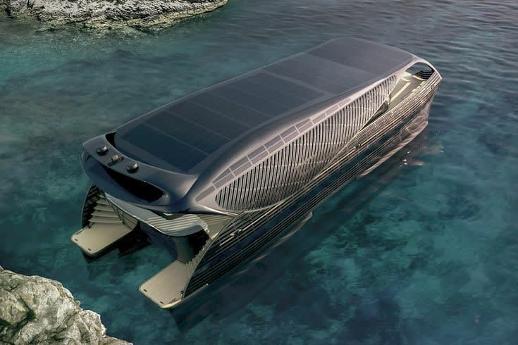 Swiss company SolarImpact has come up with a solar-powered yacht with the ability to cruise the entire globe without needing to stop and refuel. the 78-foot electric boat features a giant solar array, which covers the boats top, generating up to 320 kWh on a sunny day