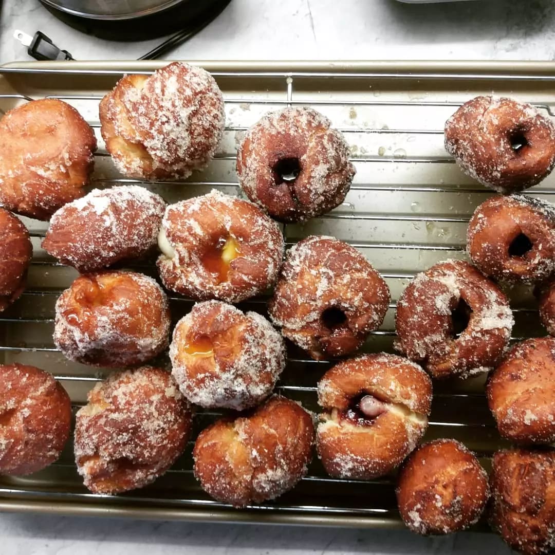I made rustic jam filled donuts... Yeast risen deep fried and filled with apricot and black currant jams and tossed in cinnamon sugar